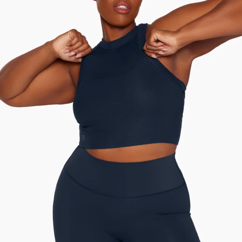 SET ACTIVE Ribbed Modal Racer Tank Navy
